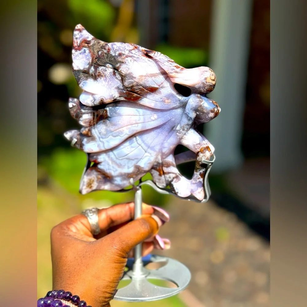 Blue Flower Agate Fairy and Custom Stand - BLUEFLWRAGTFRY-001 - Picture 1 of 14